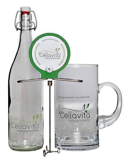 Cellavita Wasserwirbler-Set mit Glasflasche und Wirbler zur Energetisierung und Vitalisierung von Wasser durch natürliche Verwirbelung.